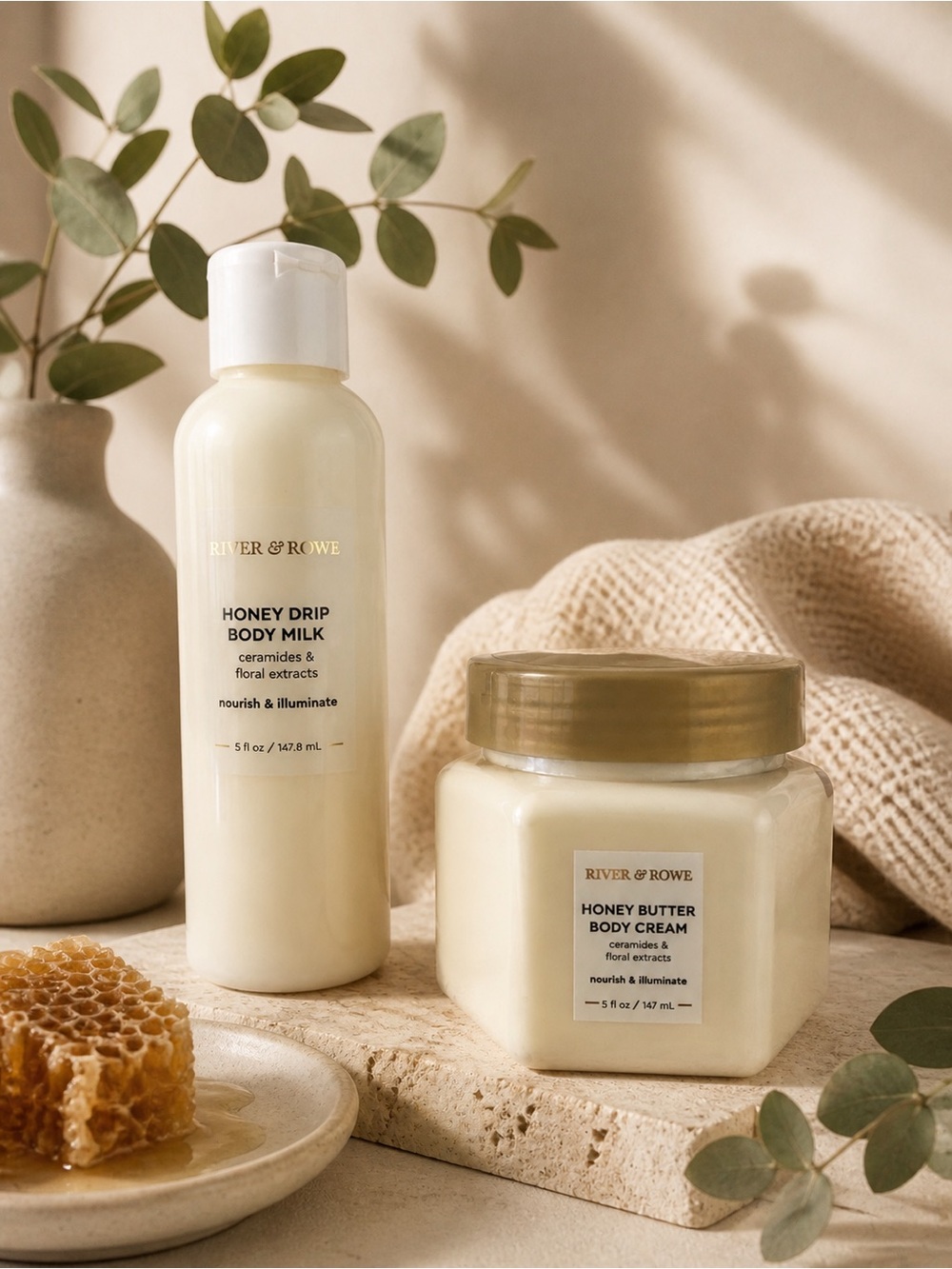 River & Rowe Honey Butter Body Cream & Honey Drip Body Milk Duo